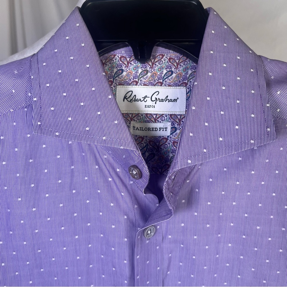 Robert Graham Tailored Fit Dress Shirt‎ Purple with White Dot Pattern 41/16